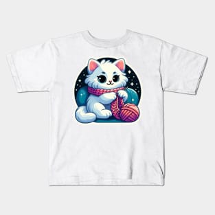 the cute knitting kitty Kids T-Shirt